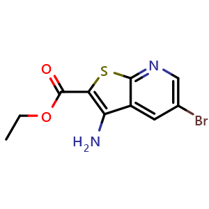 Chemical structure of ethyl 3-amino-5-bromothieno[2,3-b]pyridine-2-carboxylate , CAS 1234616-31-9, AChemBlock O33580