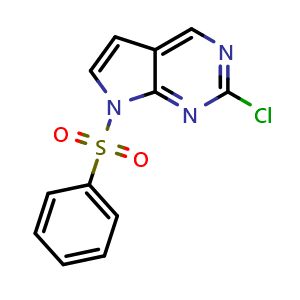 Chemical structure of 7-(benzenesulfonyl)-2-chloro-7H-pyrrolo[2,3-d]pyrimidine , CAS 1638760-14-1, AChemBlock O33587