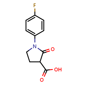 Chemical structure of 1-(4-Fluorophenyl)-2-oxopyrrolidine-3-carboxylic acid , CAS 618070-30-7, AChemBlock O33654