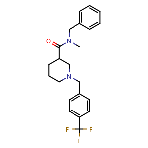 Chemical structure of N-Benzyl-N-methyl-1-(4-(trifluoromethyl)benzyl)piperidine-3-carboxamide , CAS 1350920-22-7, AChemBlock O33876