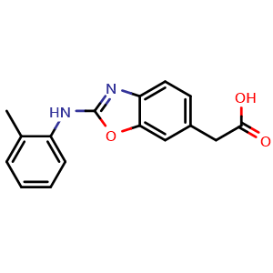 Chemical structure of 2-(2-(o-Toluidino)benzo[d]oxazol-6-yl)acetic acid , CAS 256453-94-8, AChemBlock O33991