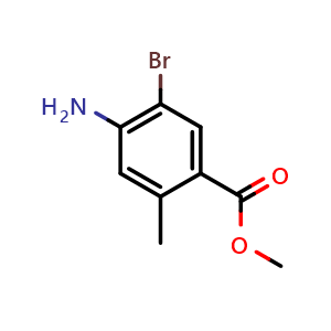 Chemical structure of Methyl 4-amino-5-bromo-2-methylbenzoate , CAS 1131588-00-5, AChemBlock O34041