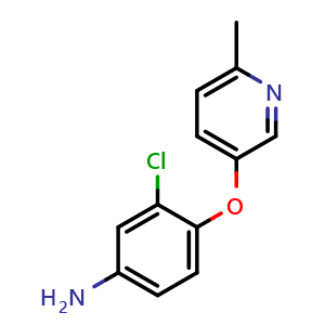 Chemical structure of 3-Chloro-4-((6-methylpyridin-3-yl)oxy)aniline , CAS 848482-82-6, AChemBlock O34044