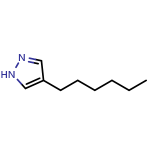 Chemical structure of 4-hexyl-1H-pyrazole , CAS 73123-47-4, AChemBlock O34053