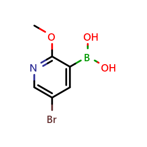 Chemical structure of 5-Bromo-2-methoxypyridin-3-yl-3-boronic acid , CAS 850864-59-4, AChemBlock O34089