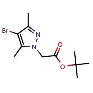 Chemical structure of tert-butyl 2-(4-bromo-3,5-dimethyl-1H-pyrazol-1-yl)acetate , CAS 2013373-96-9, AChemBlock O34098