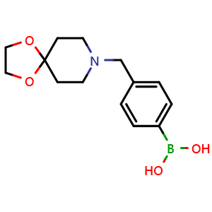 Chemical structure of (4-(1,4-Dioxa-8-azaspiro[4.5]decan-8-ylmethyl)phenyl)boronic acid , CAS 1704073-94-8, AChemBlock O34153