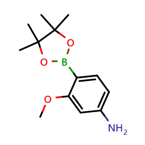 Chemical structure of 3-Methoxy-4-(4,4,5,5-tetramethyl-1,3,2-dioxaborolan-2-yl)Benzenamine , CAS 1350377-66-0, AChemBlock O34165