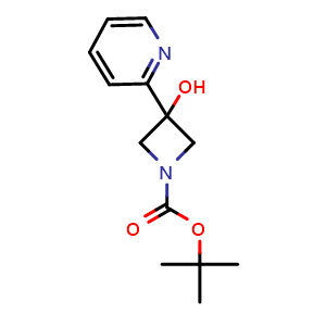 Chemical structure of tert-Butyl 3-oxidanyl-3-pyridin-2-yl-azetidine-1-carboxylate , CAS 1415560-24-5, AChemBlock O34189