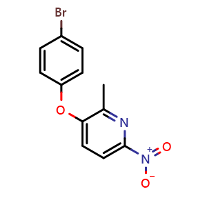 Chemical structure of 3-(4-Bromo-phenoxy)-2-methyl-6-nitro-pyridine , CAS 2044706-86-5, AChemBlock O34210