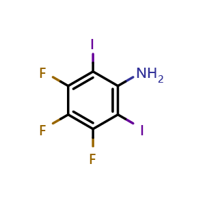 Chemical structure of 3,4,5-Trifluoro-2,6-diiodo-phenylamine , CAS 1432315-49-5, AChemBlock O34224