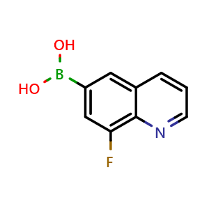Chemical structure of (8-Fluoroquinolin-6-yl)boronic acid , CAS 1210048-29-5, AChemBlock O34245