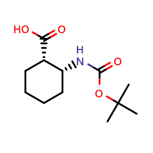 Chemical structure of (1S,2R)-2-tert-Butoxycarbonylamino-cyclohexanecarboxylic acid , CAS 865689-36-7, AChemBlock O34269