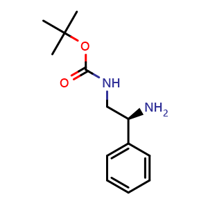 Chemical structure of (S)-(2-Amino-2-phenyl-ethyl)-carbamic acid tert-butyl ester , CAS 943322-87-0, AChemBlock O34278