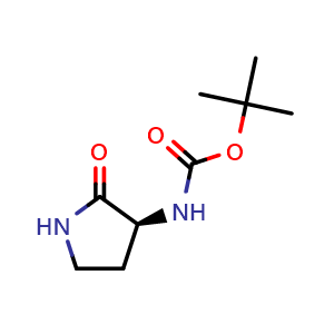 Chemical structure of (S)-tert-Butyl 2-oxopyrrolidin-3-ylcarbamate , CAS 92235-34-2, AChemBlock O34305