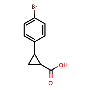 Chemical structure of 2-(4-Bromophenyl)cyclopropanecarboxylic acid , CAS 77255-26-6, AChemBlock O34336