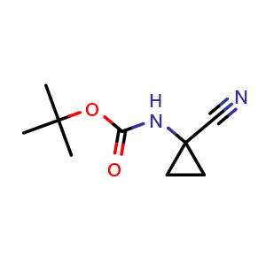 Chemical structure of tert-Butyl 1-cyanocyclopropylcarbamate , CAS 507264-68-8, AChemBlock O34351