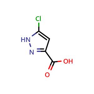 Chemical structure of 5-Chloro-1H-pyrazole-3-carboxylic acid , CAS 881668-70-8, AChemBlock O34355