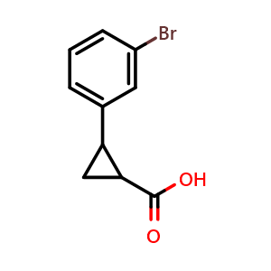 Chemical structure of 2-(3-Bromophenyl)cyclopropanecarboxylic acid , CAS 91445-84-0, AChemBlock O34382