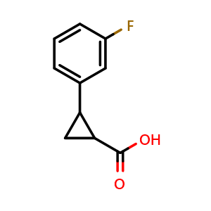 Chemical structure of 2-(3-Fluorophenyl)cyclopropanecarboxylic acid , CAS 1157561-41-5, AChemBlock O34383