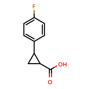 Chemical structure of 2-(4-Fluorophenyl)cyclopropanecarboxylic acid , CAS 879324-64-8, AChemBlock O34420