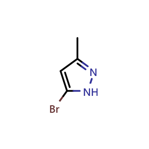 Chemical structure of 5-Bromo-3-methyl-1H-pyrazole , CAS 5744-68-3, AChemBlock O34436