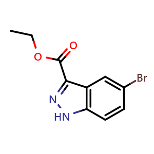 Chemical structure of Ethyl 5-bromo-1H-indazole-3-carboxylate , CAS 1081-04-5, AChemBlock O34444