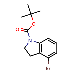 Chemical structure of tert-Butyl 4-bromoindoline-1-carboxylate , CAS 885272-46-8, AChemBlock O34457