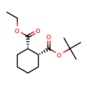 Chemical structure of (1S,2R)-Ethyl 2-(tert-butoxycarbonyl)cyclohexanecarboxylate , CAS 2173637-09-5, AChemBlock O34531
