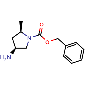 Chemical structure of (2R,4S)-Benzyl 4-amino-2-methylpyrrolidine-1-carboxylate , CAS 2165506-16-9, AChemBlock O34534