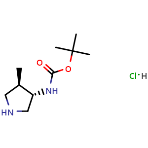 Chemical structure of tert-Butyl (3S,4R)-4-methylpyrrolidin-3-ylcarbamate hydrochloride , CAS 2173637-29-9, AChemBlock O34536