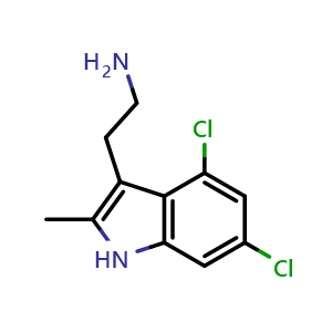 Chemical structure of 2-(4,6-Dichloro-2-methyl-1H-indol-3-yl)ethanamine , CAS 299165-92-7, AChemBlock O34550