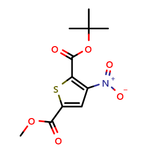 Chemical structure of Methyl 5-(tert-butoxycarbonyl)-4-nitrothiophene-2-carboxylate , CAS 1351238-59-9, AChemBlock O34555