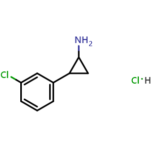 Chemical structure of 2-(3-Chlorophenyl) cyclopropanamine hydrochloride , CAS 90942-38-4, AChemBlock O34598