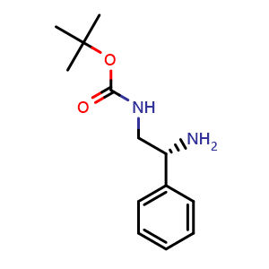 Chemical structure of (R)-tert-Butyl 2-amino-2-phenylethylcarbamate , CAS 188875-37-8, AChemBlock O34606