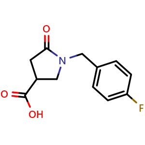 Chemical structure of 1-(4-Fluorobenzyl)-5-oxo-3-pyrrolidinecarboxylic acid , CAS 96449-68-2, AChemBlock P34793