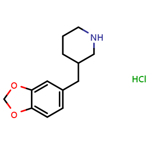 Chemical structure of 3-(1,3-Benzodioxol-5-ylmethyl)-piperidine hydrochloride , CAS 955314-95-1, AChemBlock P34829