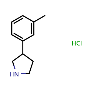 Chemical structure of 3-(3-Methylphenyl)pyrrolidine hydrochloride , CAS 1187172-21-9, AChemBlock P34842