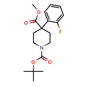 Chemical structure of 1-Boc-4-o-Fluorophenyl-4-methoxycarbonylpiperidine , CAS 954125-24-7, AChemBlock P34844
