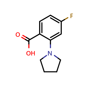 Chemical structure of 4-Fluoro-2-(1-pyrrolidinyl)benzoic Acid , CAS 952680-24-9, AChemBlock P34854