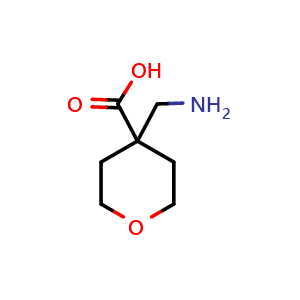 Chemical structure of 4-(Aminomethyl)oxane-4-carboxylic acid , CAS 948015-51-8, AChemBlock P34881