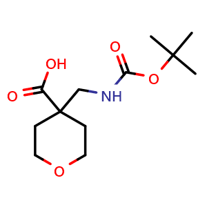 Chemical structure of 4-[(Boc-amino)methyl]oxan-4-carboxylic acid , CAS 946761-11-1, AChemBlock P34888
