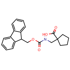 Chemical structure of 1-[(Fmoc-amino)methyl]cyclopentanecarboxylic acid , CAS 946727-65-7, AChemBlock P34890