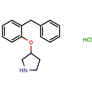 Chemical structure of 3-(2-Benzylphenoxy)pyrrolidine hydrochloride , CAS 946726-75-6, AChemBlock P34894