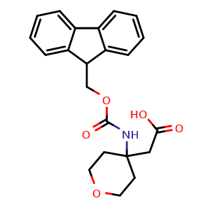 Chemical structure of N-Fmoc-2-(4-Aminooxan-4-yl)acetic acid , CAS 946716-25-2, AChemBlock P34898