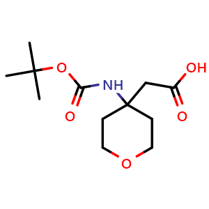 Chemical structure of N-Boc-2-(4-Aminooxan-4-yl)acetic acid , CAS 946682-30-0, AChemBlock P34905