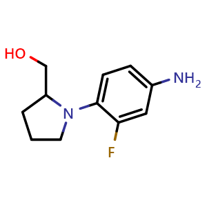 Chemical structure of 1-(4-Amino-2-fluorophenyl)-2-pyrrolidinemethanol , CAS 943752-61-2, AChemBlock P34927