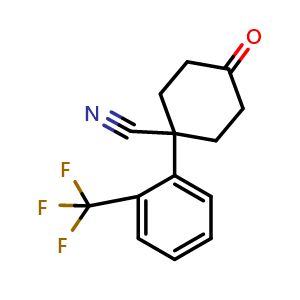 Chemical structure of 4-Cyano-4-(2-trifluoromethylphenyl)cyclohexanone , CAS 943326-34-9, AChemBlock P34929