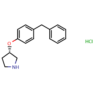 Chemical structure of (S)-3-(4-Benzylphenoxy)pyrrolidine hydrochloride , CAS 942194-84-5, AChemBlock P34942