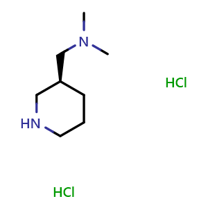 Chemical structure of (S)-N,N-Dimethyl-3-piperidinemethanamine dihydrochloride , CAS 942148-26-7, AChemBlock P34943